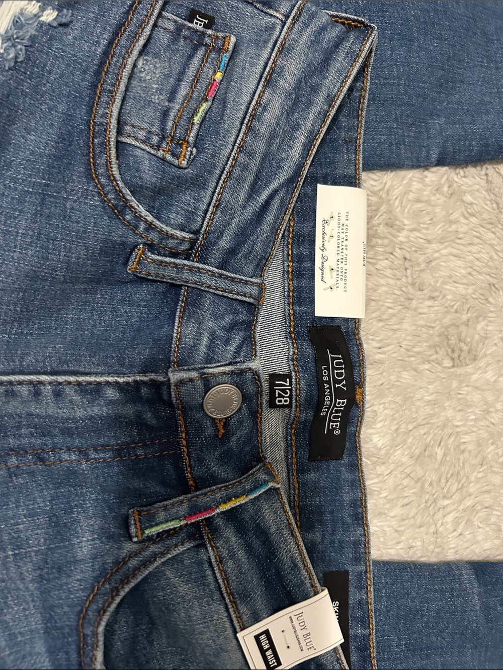 Judy Blue Medium Blue Distressed Skinny Jeans - Picture 2 of 3